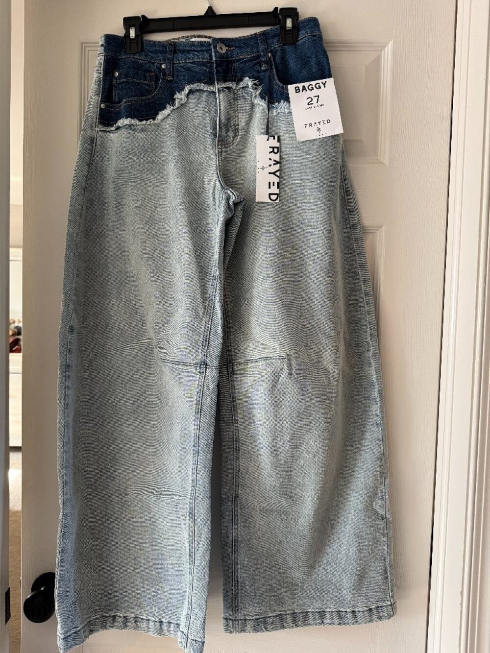 Frayed Mila/Arden Mix Wash Baggy Barrel Jeans, 27 NEW WITH TAGS